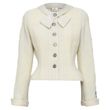 Valentino Boutique Vintage Wool Tweed Beaded Collar Contour Bar Jacket Size 8