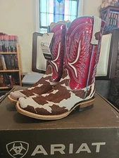 10051020 Women's Ariat Sz 6 Futurity Colt Cowhide Hair On Ruby Red Western Boot 