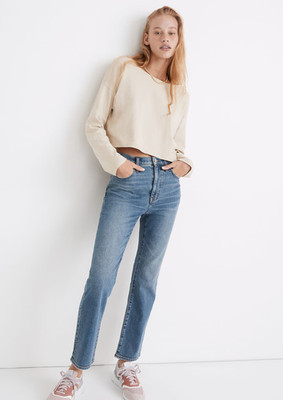 Madewell Slim Demi-Boot High Rise Jeans Medium Wash Raw Hem Size 26 Distressed