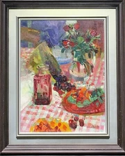 Paul Collomb Original Oil Painting "Le Bocal de confiture" Flower Still Life