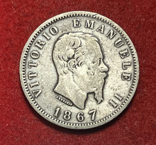 Italy Lira 1867 M BN Silver Coin KM#5a.1 T9668