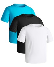 3 Pack Boys Swim Shirts Rash Guard Short Sleeve UPF50 Quick Dry Fishing Surf...