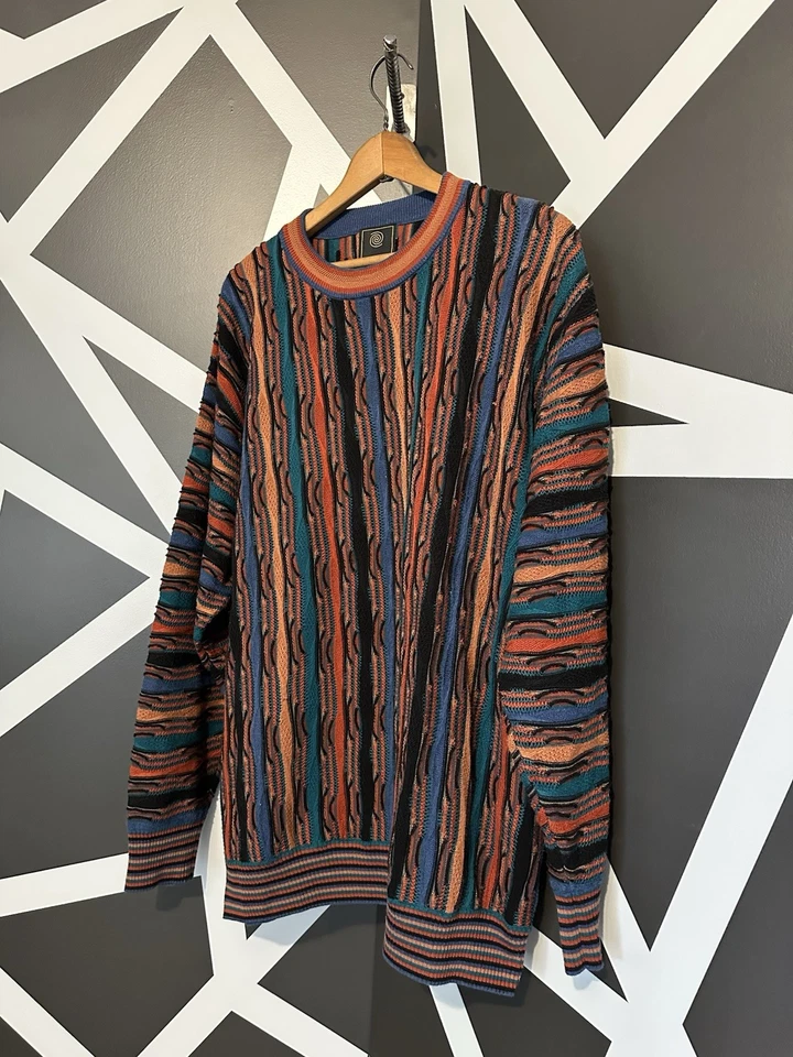 复古 F/X Fusion 粗线针织毛衣男式尺寸 XL Coogi 风格 90 年代 Biggie — 第 2/4 张图片