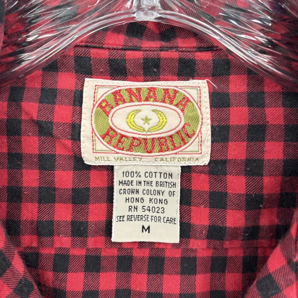 VINTAGE Banana Republic Shirt Mens Medium Red Plaid Camp Collar Mill Valley 80s - Image 3 of 4