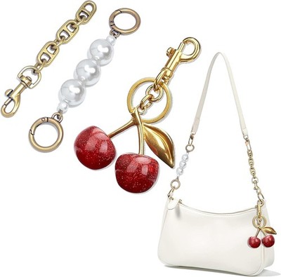 3PCS Vintage Pearl Bag Extender Chain Purse Sweet Cherry 