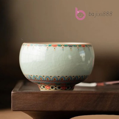 120ml Ceramic Ru Kiln Dunhuang Meditation Teacup Retro Tea Bowl Tea-tasting Cup 