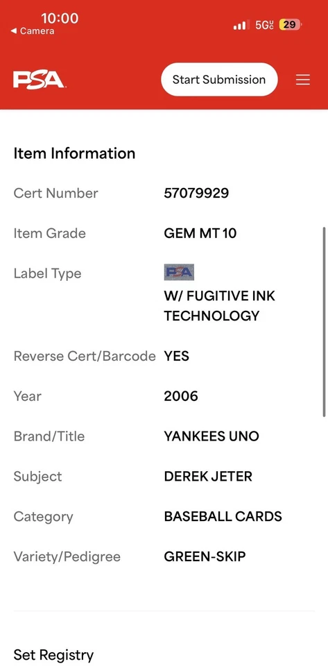 Derek Jeter PSA 10 Pop 3 2006 Yankees Uno Green Skip Yankees Mattel ⚾️ - Image 4 of 4