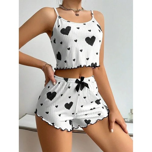 Bequemes 2-teiliges Damen Pyjama Set Nachtwäsche kurze Tanktops und Shorts Sommer - Bild 27 von 28