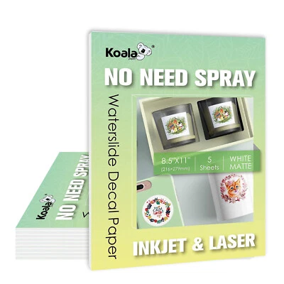50 Sheets Koala No Spray Waterslide Decal Paper Matte White for INKJET & LASER - Image 1 of 4