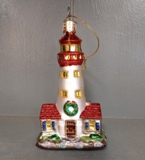 Old World Christmas Lighthouse Ornament OWC Glass Glitter Beach Shore Ocean