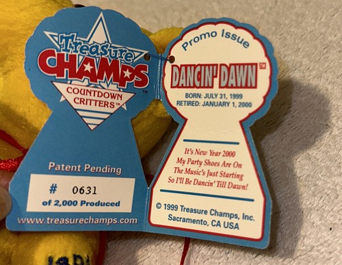 Y2K 2000 Treasure Champs Dancin Dawn Countdown Critters Bär Plüsch Sitzsack 0631 - Bild 10 von 16