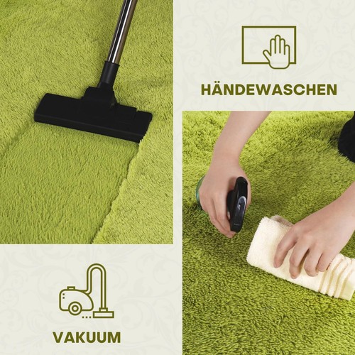 Flauschig Hochflor Teppich Grün Waschbarer Teppich 120x160 Wohnzimmer Anti Ru... - Bild 9 von 9