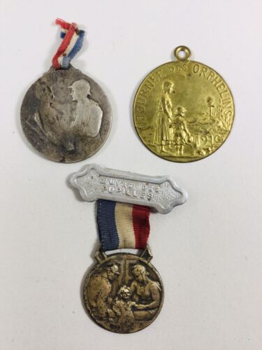 Lot Médaille 1916  France Journée des Orphelins Guerre Mondiale Guerre 1914 1918 - Imagen 1 de 2