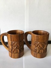 Vintage S.C. Vizcarra Wooden Beer Mugs x2