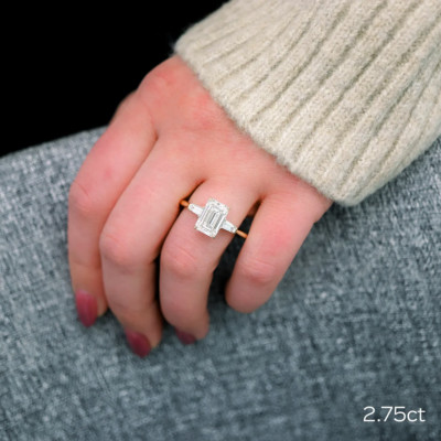 18K Yellow Gold Emerald Cut Lab Grown Diamond Engagement Ring 4.00 Ct IGI