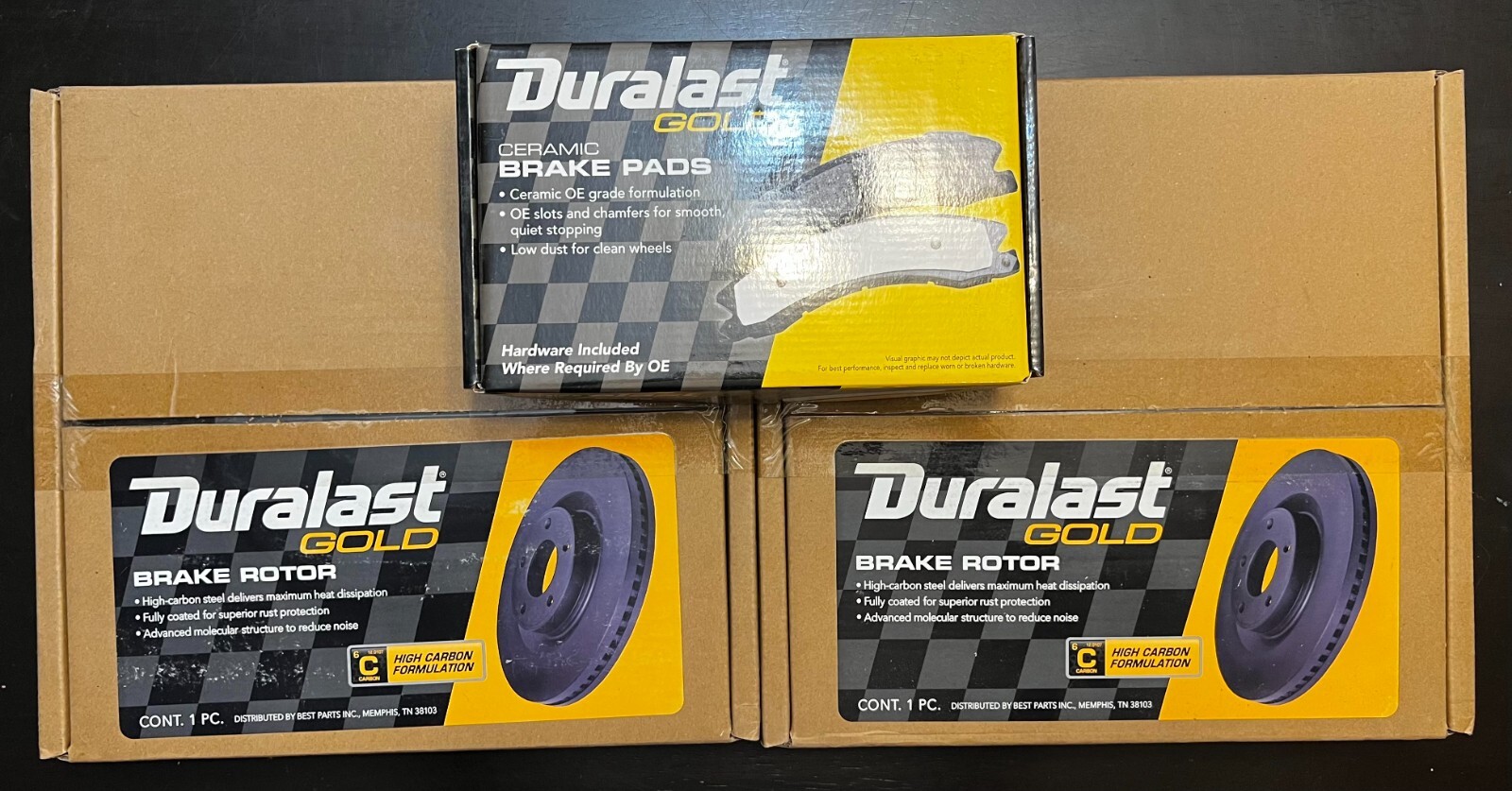 2 Duralast Gold Brake Rotors Front, 1 Duralast Gold Brake Pad (Set of 4