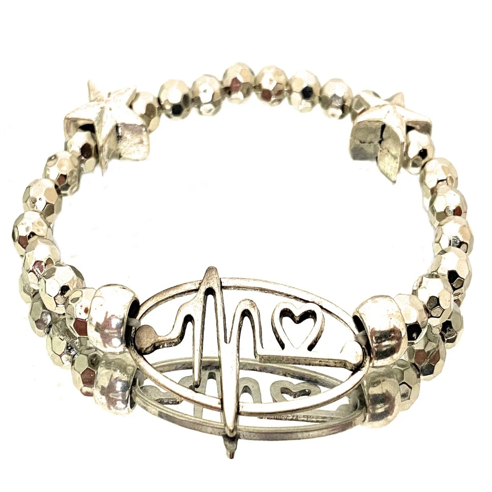 Bracciale con perline charms argento cuore da donna braccialetto elastico - Immagine 3 di 4