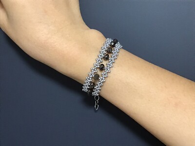 Handgefertigtes Trittsteine Perlen Armband - Schwarz Kaffee und Silber