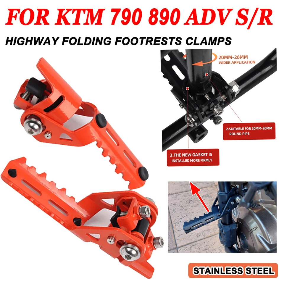 Highway Front Foot Pegs Folding Footrests Clamps For KTM 790 890 ADVENTURE R - Изображение 2 из 4