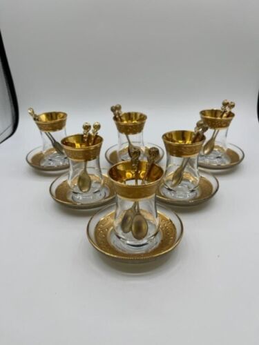 Pasabahce Turkey  Set of Small Glasses/Plates & Spoons 24 pieces - Picture 1 of 7