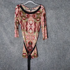 East 5th Tunic L Stretch Slinky Belt Mosaic Boat Neck Paisley Gypsy Indian