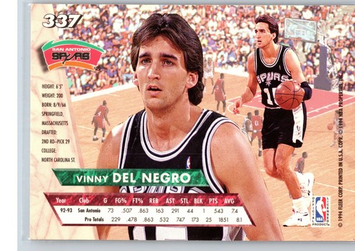 1993-94 Fleer Ultra Vinny Del Negro San Antonio Spurs #337 - Picture 2 of 2