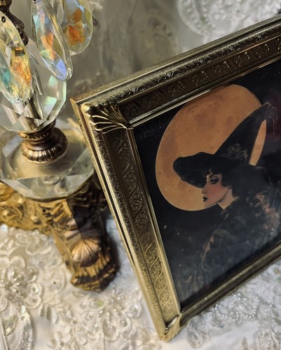 Victorian Moon Witch Romantic Vintage Gold Metal Frame, Framed Print #1 - Picture 3 of 4