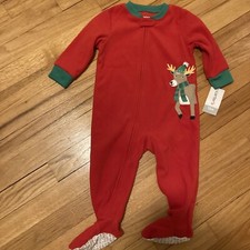 NEW Carter's Baby Red Christmas One Piece Fleece Sleeper Reindeer Pajama 12M