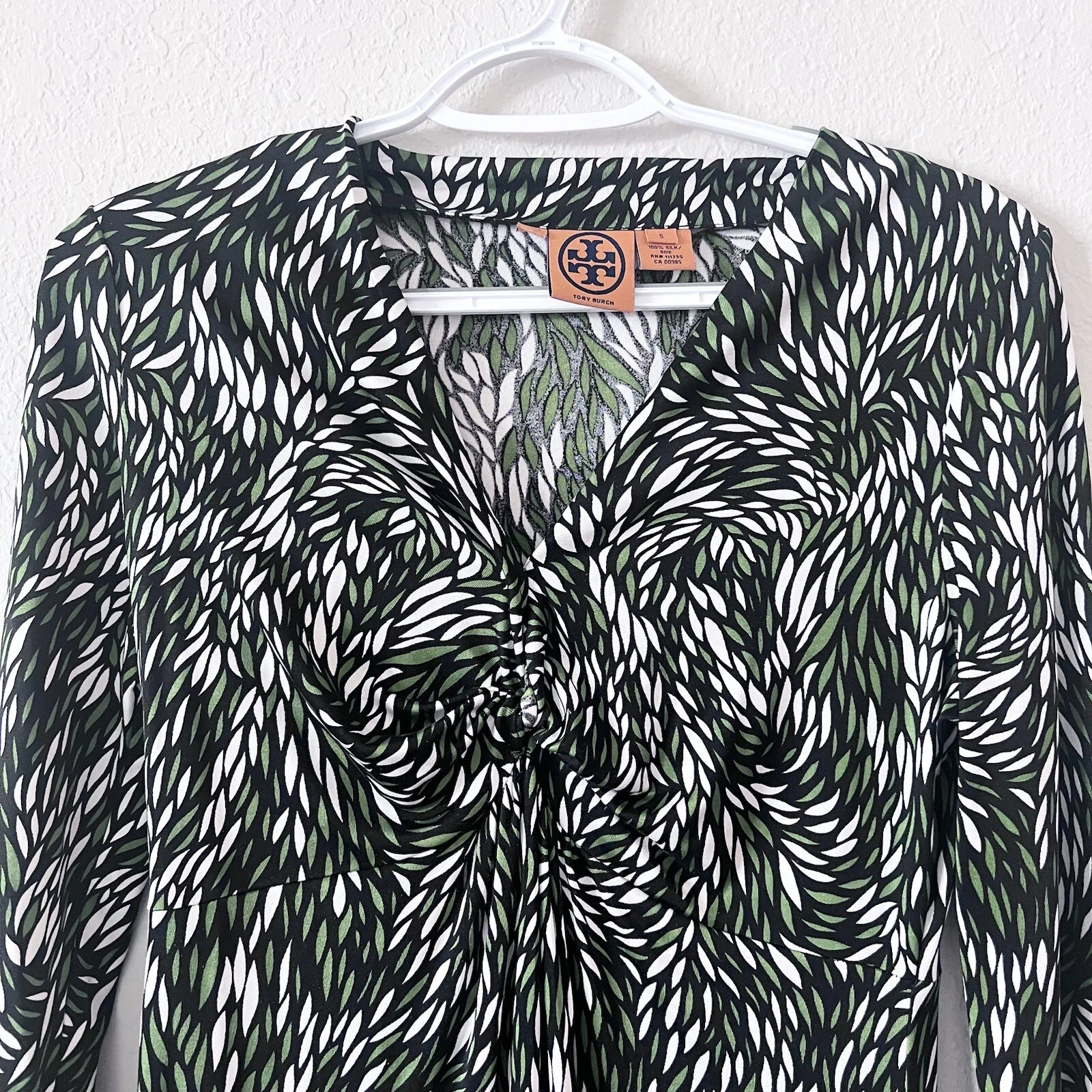 Abito Tory Burch 100% seta stampa verde manica lunga taglia S