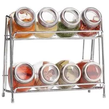 9-Piece Glass Spice Jar Set with 2-Tier Chrome Rack, 8 Glass Jars with Rack