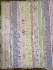 Kidsline Baby Quilt Comforter Blanket Pink Green Flowers Lace Cottage Core