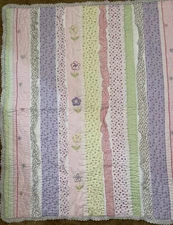 Kidsline Baby Quilt Comforter Blanket Pink Green Flowers Lace Cottage Core
