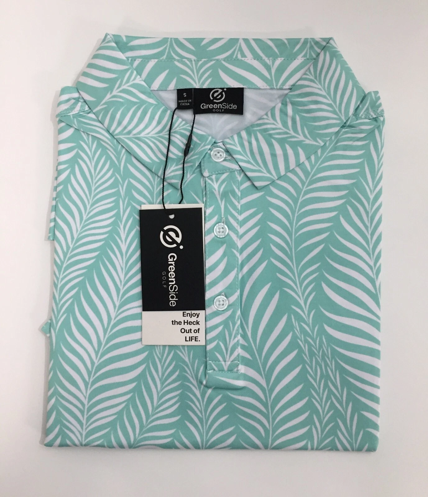 GREENSIDE Golf Polo Shirt Men’s Mint Sweet Vines UPF40 Short sleeve $50 MSRP TAG