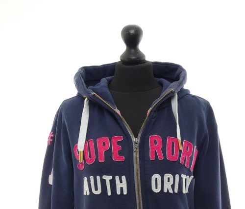Superdry Damen Sweatjacke M blau dunkelblau Applikation Zip Kapuze + Baumwolle - Bild 2 von 5