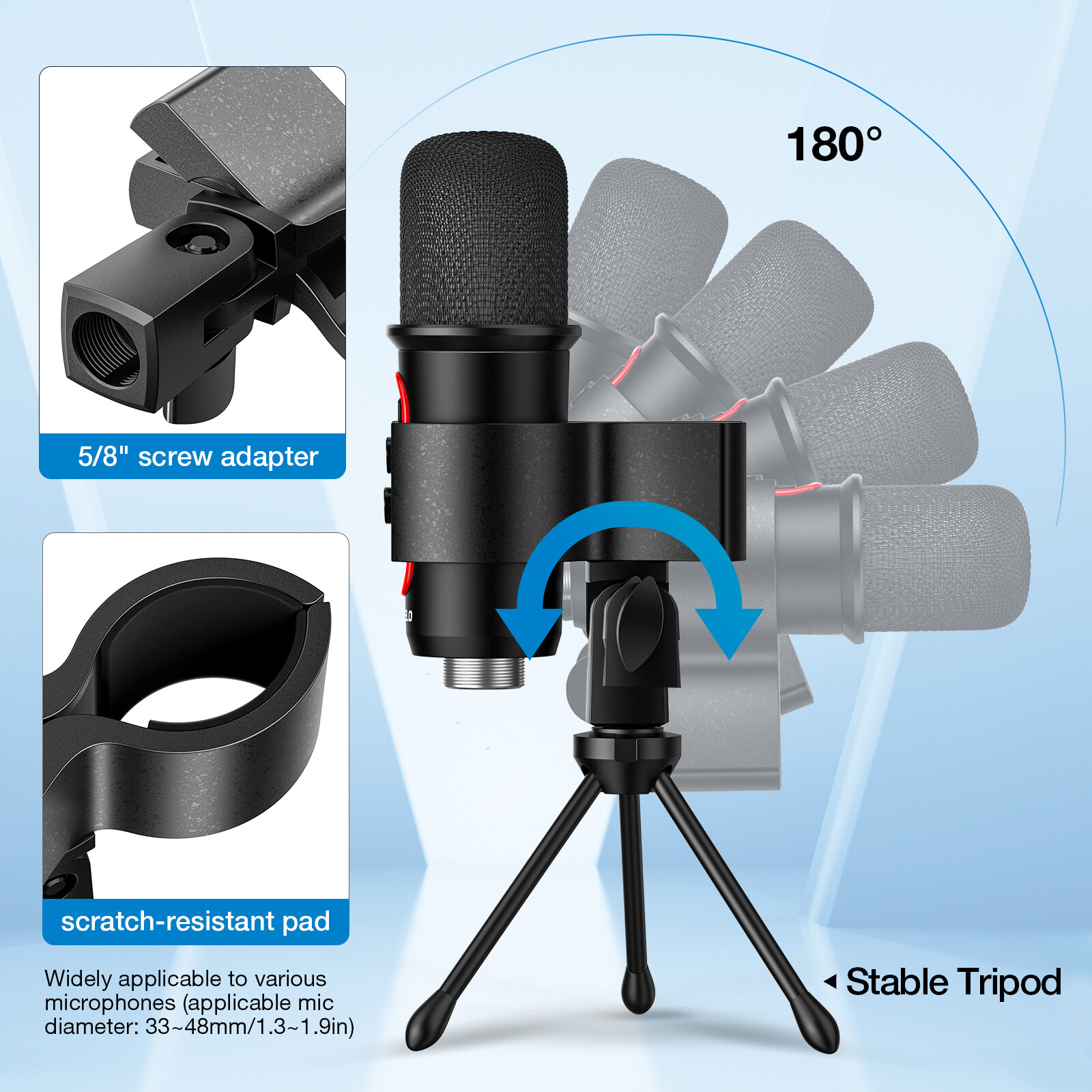 JAMELO Condenser Microphone Computer Gaming USB Mic with Stand for