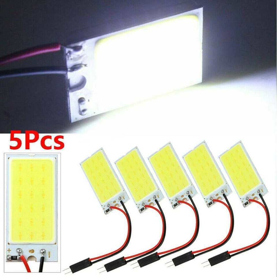 5PCS White 48 SMD COB LED T10 4W 12V Car Interior Panel Light Dome Lamp Bulb Set - Image 3 of 4