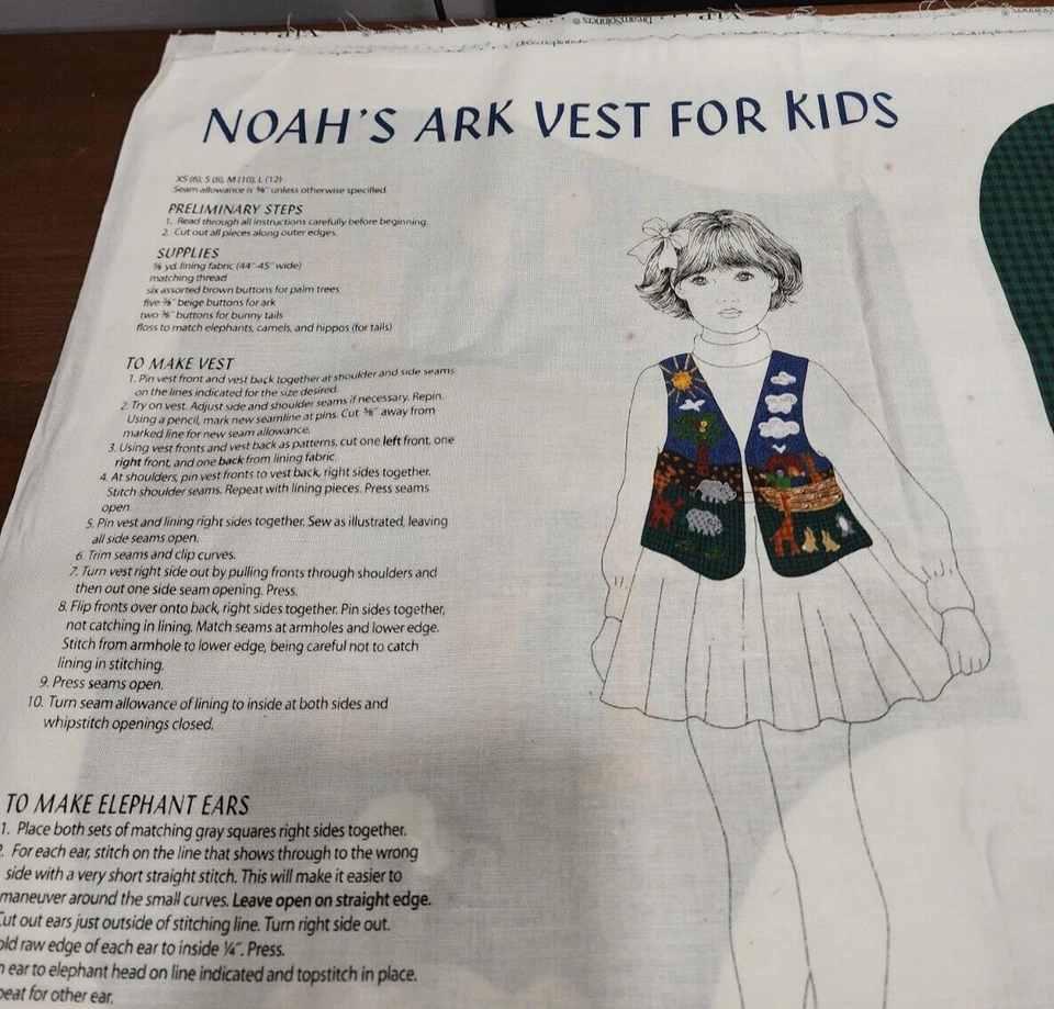 Vest Pattern Printed Material Panel Noah's Ark Sizes XS - L NEW DreamSpinners - Image 2 of 4