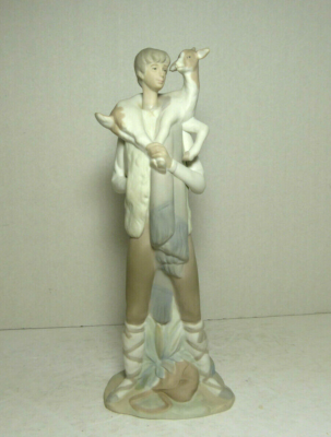 Vintage Lladro Shepherd Boy Carrying Goat Calf Lamb On His