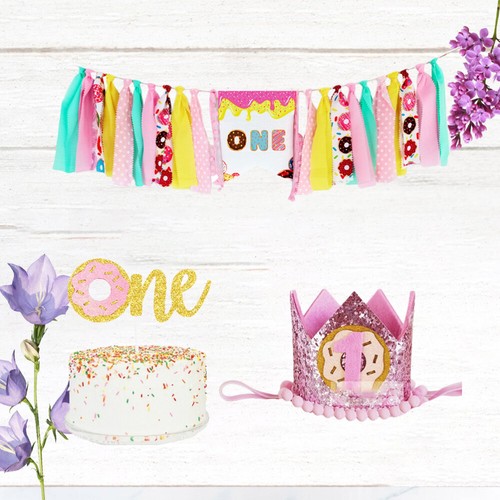 High Chair ONE Burlap Banner Birthday Donut Cake Topper Props eBay