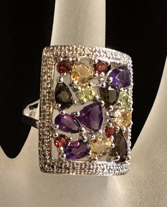 Sterling Silver  statement ring Peridot , amethys… - image 5