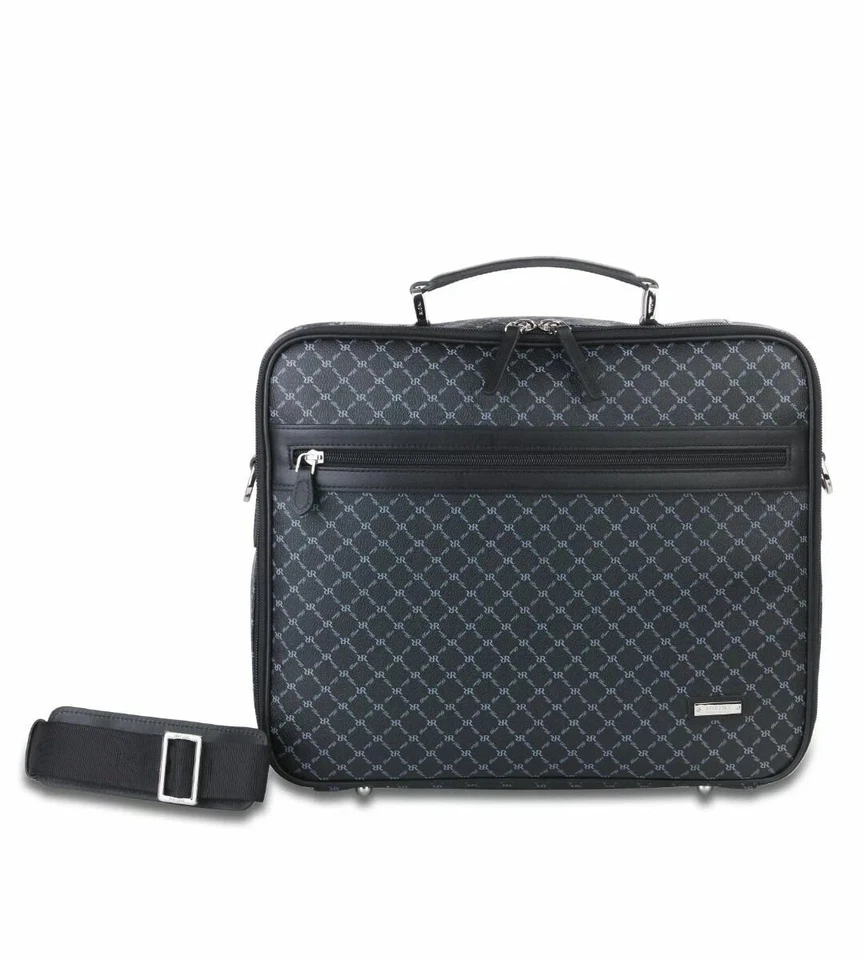 Maletín Rioni Signature Milan Jetsetter negro con monograma de lona ribete de cuero Foto 4 de 4