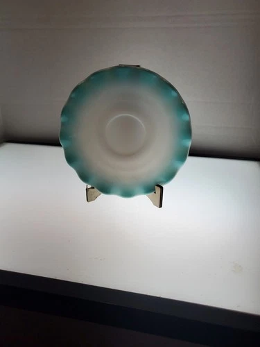 Hazel-Atlas Vintage Milk Glass Crinoline Blue Ripple Saucer, 5.5"