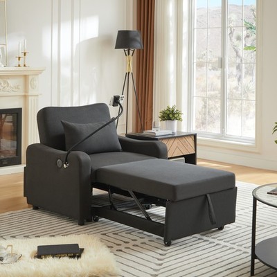 Sleeper Sofa Chair Bed, 3 In 1 Convertible Sofa Chair w/Adjustable Backrest & Ph