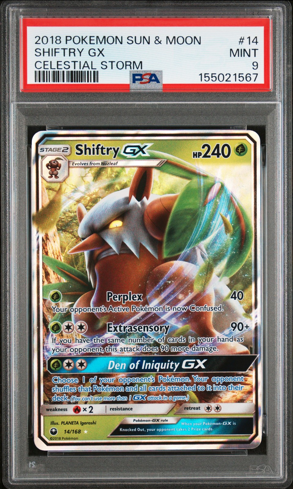 2018 Pokemon Sun & Moon Celestial Storm #14 Shiftry Gx Celestial Storm PSA 9