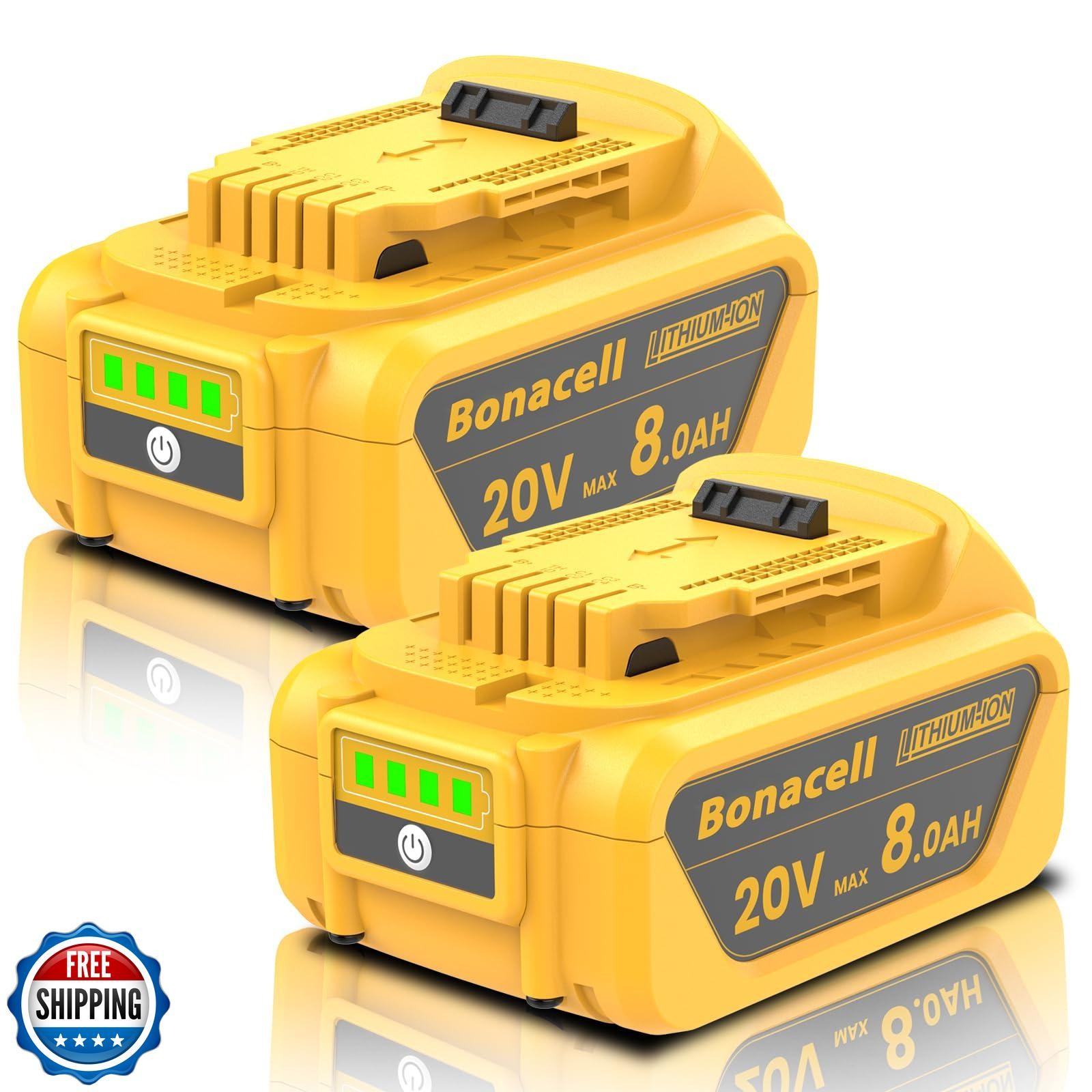 Bonacell 2Pack 8.0Ah Replacement Battery for Dewalt 20V Battery Compatible wi