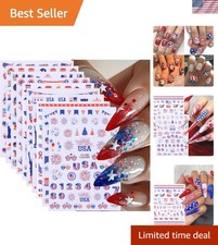 10 Sheets 4th of July Nail Art Stickers Patriotic Nail Decals 3D Self Modern