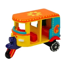 Wooden Handcrafted Hand-Painted Auto Rickshaw Toy for Kids Toy Showpiece