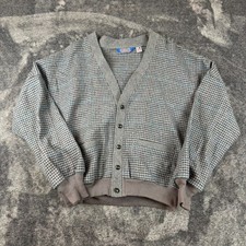 Vtg Pendleton 100 Virgin Wool Herringbone Cardigan Men's L Pockets Gray USA 