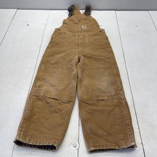 Carhartt Bib Overalls Youth 10 Brown Insulated Canvas Ski Snow Pants Workwear