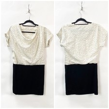 Ann Taylor LOFT 0 Women Cream/Black Colorblock Short Sleeve Cowl Neck Mini Dress